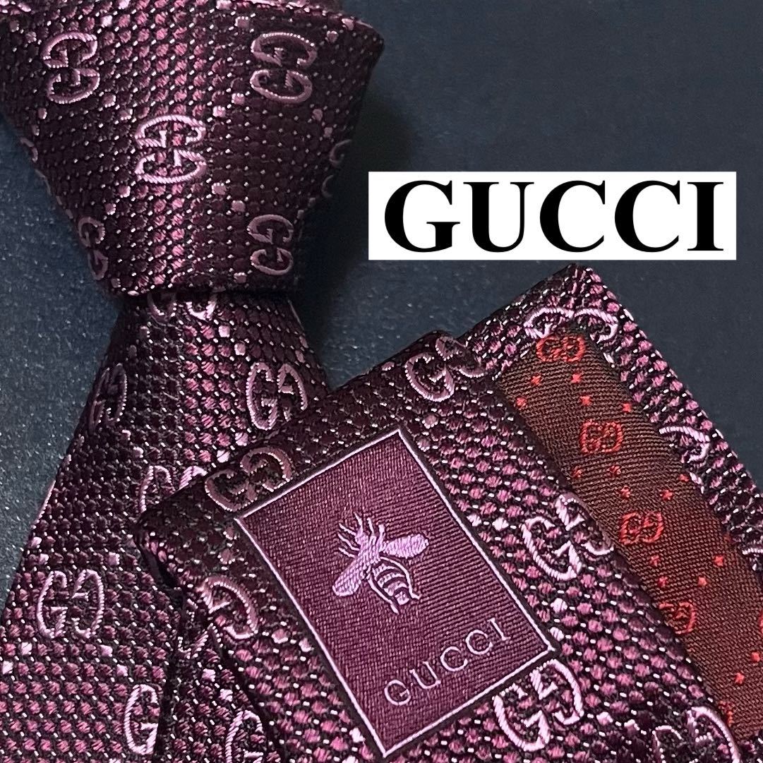 未使用 GUCCI グッチ ネクタイ 紫 GG柄 インターロッキングG 光沢・艶-