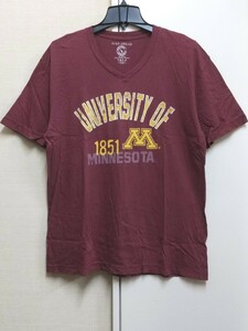 [送料無料](t23d4)LカレッジTミネソタ大学usaアメリカ輸入古着半袖プリントTシャツアーチロゴvネック