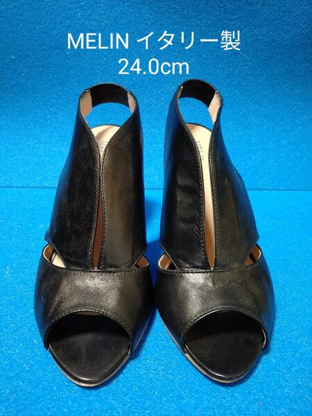 MELIN イタリア製 ブラック ヒール9cmオープントゥ サンダル 24.0cm 【24時間以内発送】