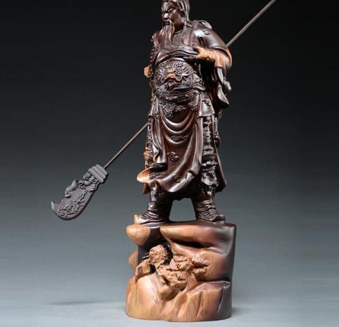 純手づくり彫刻 関羽像 精密彫刻 極上品 黒檀木 仏師で仕上げ品 武財神
