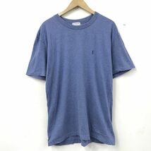 S1461-D◆old◆ YVES SAINT LAURENT イヴサンローラン 半袖Tシャツ カットソー ロゴ刺繍◆sizeLB ブルー系 コットン100 メンズ_画像2