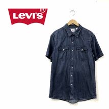 S2543-O-N◆LEVI'S リーバイス デニムシャツ ウエスタンシャツ 胸ポケット トップス◆sizeL 半袖 コットン インディゴ_画像1