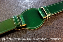 ◆台座付VINTAGE BELT◆高品質国産コードバン Custom Order(台座SIZE/BUCKLE COLOR) 16mm ANTIQUE GREEN 腕時計ベルト Vintage SEIKO等に_画像5