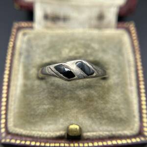  onyx in Ray stripe 925 silver Vintage ring silver sa light we Stan jewelry unisex 7Y-D③