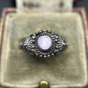  mother ob pearl flower dot equipment ornament 925 silver Vintage ring silver deco Latte .b smaller Pinky dress up 7Y-D③