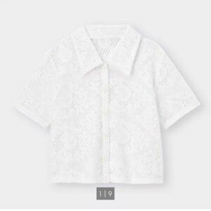 【GU】レースコンパクトシャツ　#白