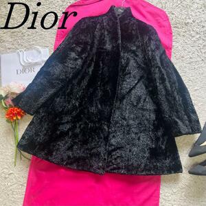 [ beautiful goods ]Christian Dior fake fur coat black 9 M Christian Dior black fur coat long coat Vintage 