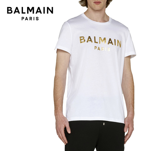 送料無料 21 BALMAIN バルマン AH1EF000 BB29 GAD ホワイト Tシャツ ロゴ 半袖 size XL