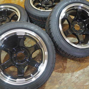 ★逆ゾリ★195/50R15 8J+30 4H100 新品 人気 深リム ハイグリップ TOYO R1R 1台分 ヤリス FIT SWIFT サクシード プロボックス カスタム BKの画像1