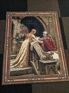 イギリス　コーンウォール　アーサー王　ティンタンジェル城　特大織物タペストリー　アンティーク　絵画　中世騎士　