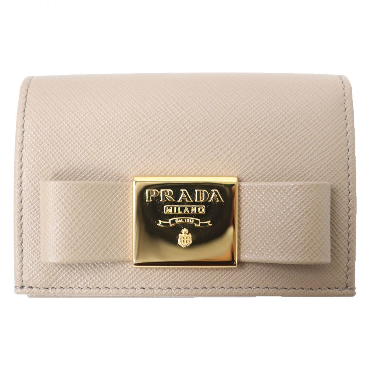 SA235-60◇ PRADA プラダ ベージュ×ゴールド金具 サフィアーノ リボン