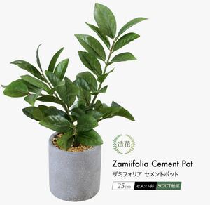フェイクグリーン ザミフォリア セメントポット 25cm 人工観葉植物 インテリア