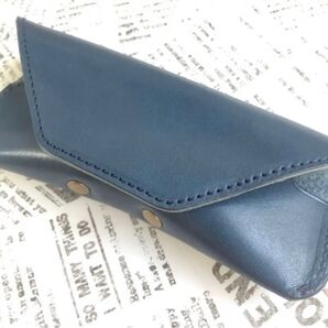 栃木レザー メガネケース ネイビー色 本革 コンパクト おしゃれ 日本製