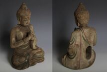 V2113 仏教美術 木彫如来仏 25cm 仏像 佛像 古仏 時代仏_画像2