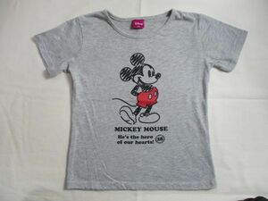 BE987【Disney・ミッキィーマウス】プリント　半袖　Ｔシャツ　訳有　女児　淡黒　150