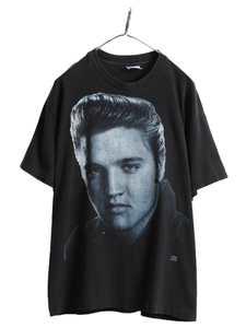 90s ★ エルビス プレスリー 大判 プリント Tシャツ ( メンズ L ) 90年代 ELVIS PRESLEY オフィシャル バンド ロック シングルステッチ 黒