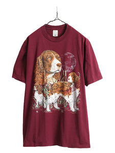 90s USA製 ■ ドッグ アート イラスト プリント Tシャツ メンズ L / 90年代 オールド アニマル 犬 スパニエル グラフィック ハンティング