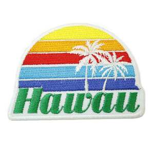 アイロンワッペン ハワイ Hawai Aloha デザイン ハイビスカス ロゴ ホワイト 簡単貼り付け アップリケ 刺繍 裁縫の画像1