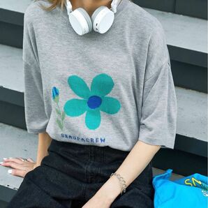 【Snap club】フラワージャガード サマーニット/半袖ニット/花柄