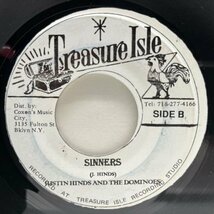 良好!! JAプレス 7インチ JUSTIN HINDS & THE DOMINOES Carry Go Bring Come / Sinners (Treasure Isle) SKA デューク・リード 45RPM._画像2