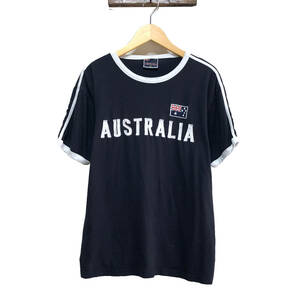USA 古着 半袖 リンガーTシャツ トリムTシャツ オーストラリア 刺繍 ブラック メンズM 古着卸 BA0233