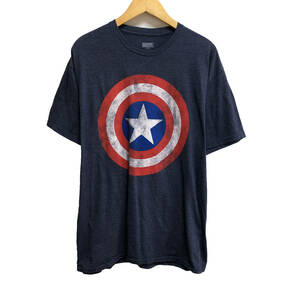 USA 古着 半袖 Tシャツ MARVEL ネイビー紺 メンズXL キャプテンアメリカ アメコミ ロゴTシャツ 古着卸 激安 BA1086