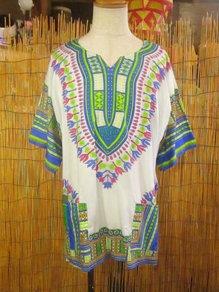 ⑨新品＊男女兼用＊コットン素材＊アフリカンプリント＊ダシキ＊ＤＡＳＨＩＫＩ＊ＸＬ