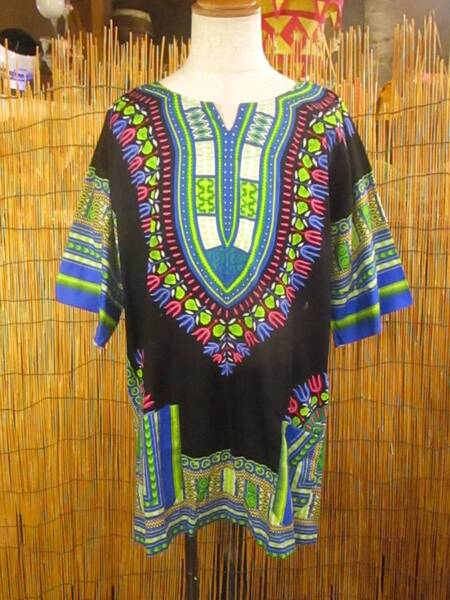 ⑫新品＊男女兼用＊コットン素材＊アフリカンプリント＊ダシキ＊ＤＡＳＨＩＫＩ＊ＸＬ