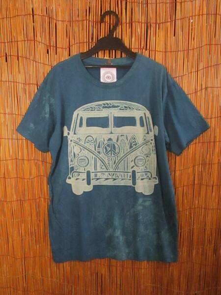 ①新品*男女兼用*ストーンウォッシュ*コットン素材*抜染プリント*ワーゲンバス*半袖Tシャツ*M