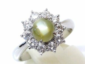 鑑定書付き 新品同様 Pt900 プラチナ リング ☆ 11号 クリソベリル キャッツアイ 1.52ct ダイヤ 0.55ct レディース 指輪 □3G 5GS