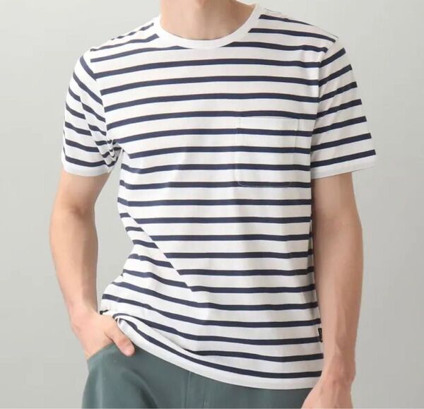 【THE SHOP TK/タケオキクチ】抗菌防臭クルーネックボーダーTシャツ・L(未着用品)