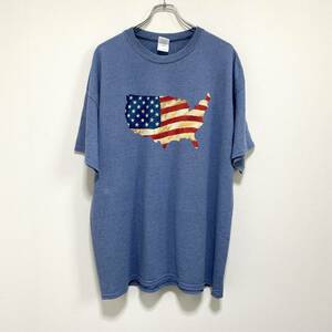 USA古着 GILDAN ギルダン 星条旗 プリント Tシャツ XL 群青 メンズ アメリカ ビンテージ 送料185円 23-0706