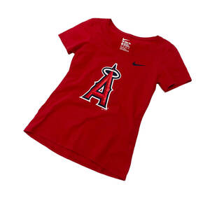 NIKE ナイキ ロサンゼルス エンゼルス ロゴ Tシャツ XS 赤 レディース MLB メジャーリーグ USA古着 送料185円 23-0718