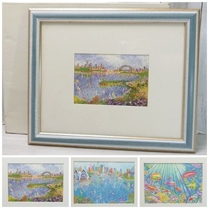Art hand Auction @Druck Gedruckte Gemälde Postkartenstil 2 Kobe-Landschaften, 1 Grand Canyon, 1 Unterwasser, Holzrahmen (wolkenblau), Glasoberfläche, Innenanstrich, Gedruckte Materialien, Poster, Andere