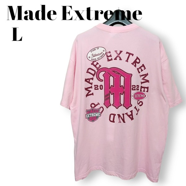 L XL MADE EXTREME ラメロゴ　ビッグシルエット　Tシャツ　メイドエクストリーム 　ピンク　ストリート　B系　230702-01