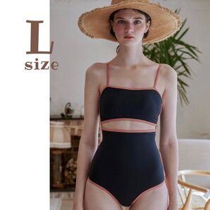 フロントオープンパイピングスイムウェア 新品未使用 ワンピース水着 ビキニ ハイウエスト 綺麗 美品 ブラック ピンク 黒 お洒落