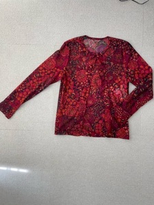 (I05925)o- Monde /HAUTMONDE total pattern long sleeve tops cut and sewn red group polyester size 12