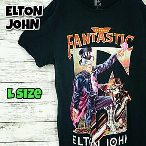 【L】ELTON JOHN エルトンジョン バンドTシャツ ブラック リユース ultramto