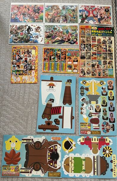 ONEPIECE ジャンプ付録 サウザンド・サニー号プレミアムペーパークラフト&ポストカード&シール(おまけ)