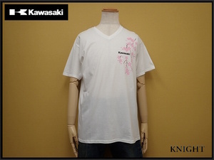 送料無料 KAWASAKI VネックTシャツ・F◆カワサキ/モーター/桜花爛漫/23*7*3-7