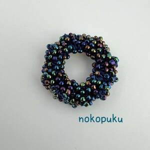 !noko! hand made beads braided brooch metallic dark blue 