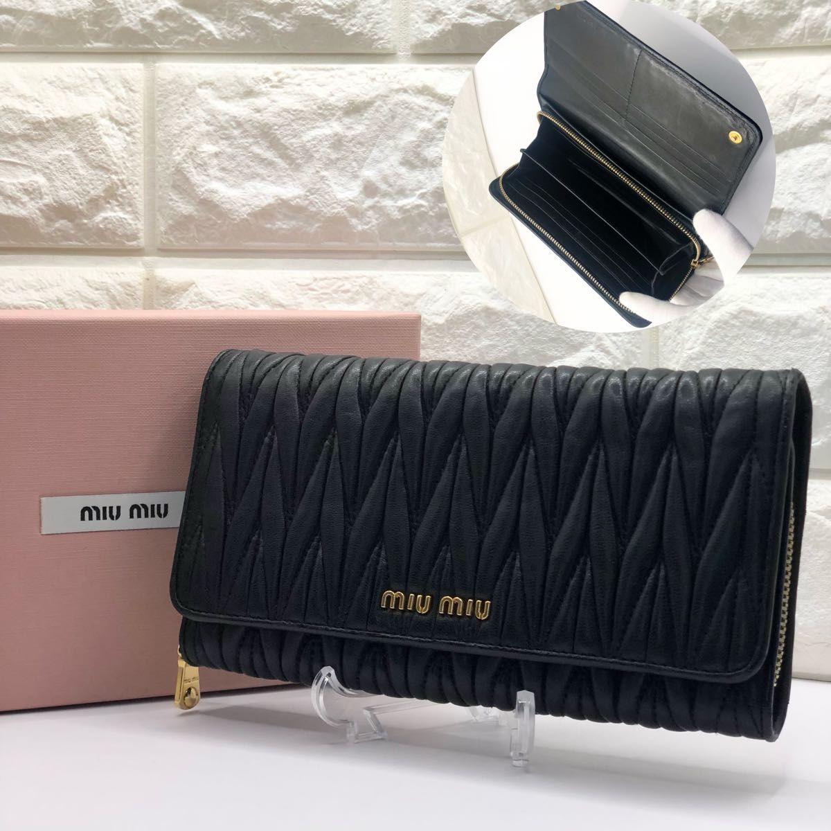 極美品 ミュウミュウ マテラッセ パスケース付 長財布 ゴールド