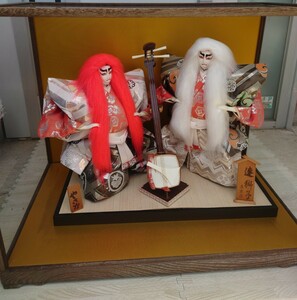 歌舞伎 連獅子 康徳作 やさか 日本 人形 コレクション 和風 飾り 置物 インテリア ガラスケース