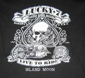 LUCKY　7　バイク＆ドクロ　黒Tシャツ　2L　コットン100％