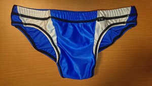 TM COLLECTION WET полный задний бумеранг бикини . хлеб плавание купальный костюм WATER POLO Brief глянец влажный синий blue белый M размер 