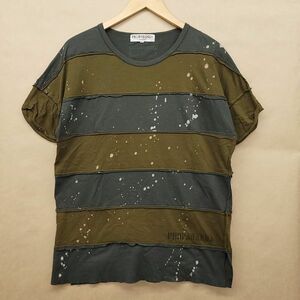 261415【Lサイズ】PROPA9ANDA LAST RIVER BORDER CUTS 切りっぱなし ボーダー 半袖 Tシャツ チャコール オリーブ P62602 パンク ロック