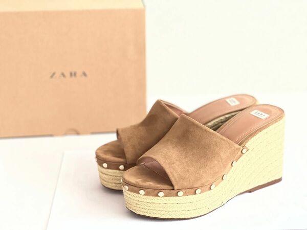 3月限定お値下げ中☆ 【未使用】ZARA ザラ ジュート ウェッジソール サンダル ミュールブラウン 