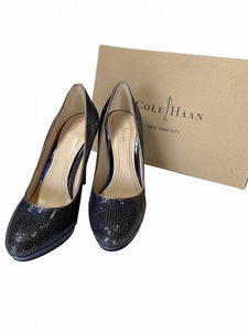 中古★コールハーン*COLE HAAN★ピンヒール パンプス ハイヒール 濃紺系 総スパンコール フォーマル 結婚式等 7 2/1 24.5cm リペア付き