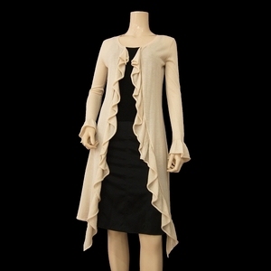 QM as good as new * Diane phone fa stain bar g* cashmere 100%* beige * possible . frill * finest quality long coat / cardigan *P(SS corresponding / lady's 