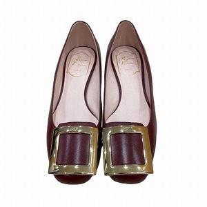 中古M★ロジェ ヴィヴィエ*Roger Vivier★イタリー製 ボルドー スクエアバックル ロゴ ローファー パンプス★36 1/2(23.5cm相当)レディース